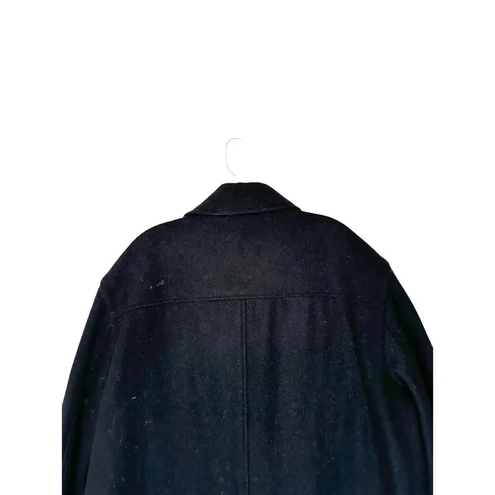 J.Crew Men's Black Wool Thinsulate Work University Overcoat Trench Coat Size‎ XL